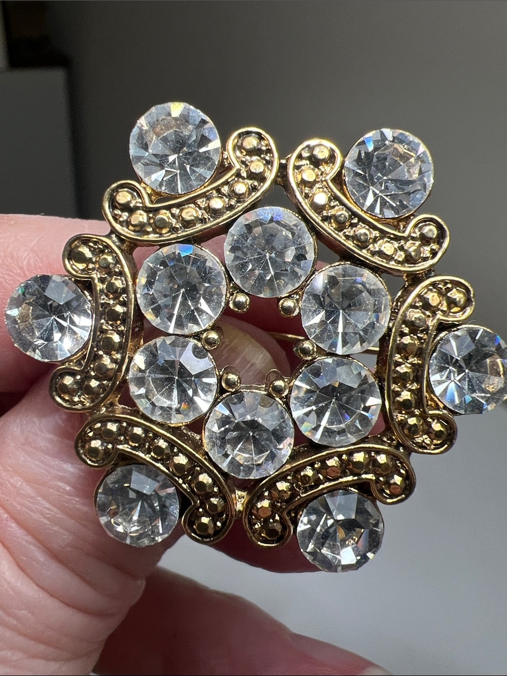 Gold-Tone Clear Crystal Statement Brooch - Vintage Estate